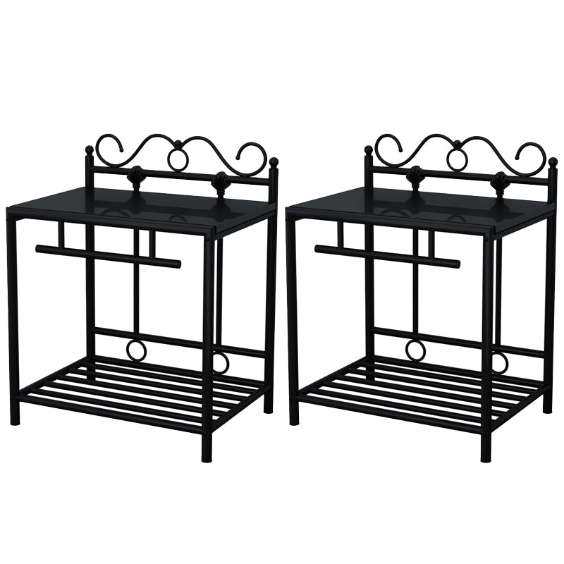 Industrial 2 Shelves Night Table Wooden Nightstand for Bedroom