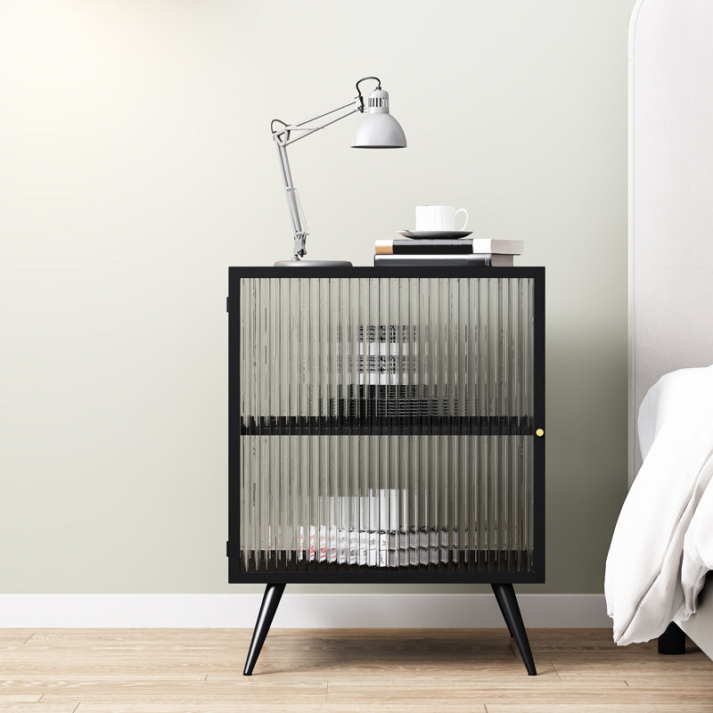 Contemporary Metal Nightstand Lower Shelf Bedside Cabinet with Door for Bedroom