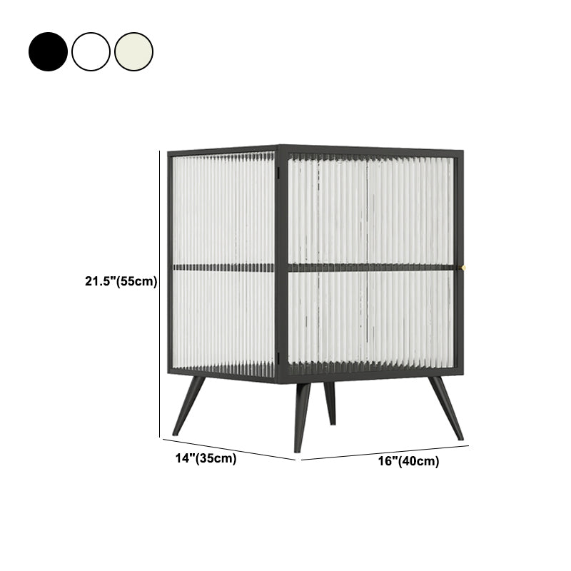 Contemporary Metal Nightstand Lower Shelf Bedside Cabinet with Door for Bedroom