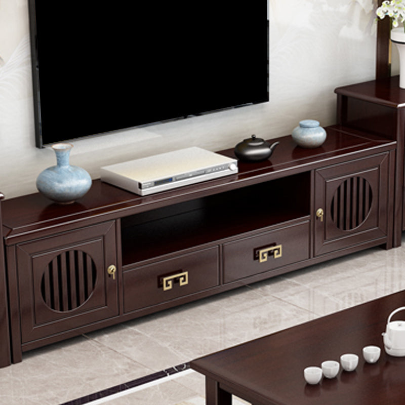 Solid Wood TV Cabinet Traditional Style Household Simple Open TV Stand Console