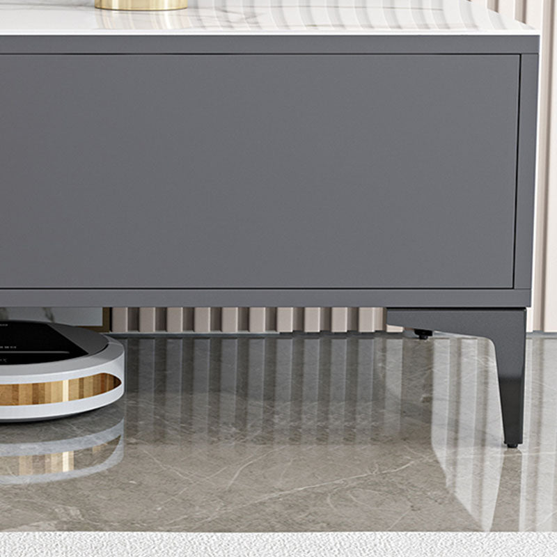 Contemporary 1-open Shelf TV Console, Black/ White TV Stand with 2 Cabinets