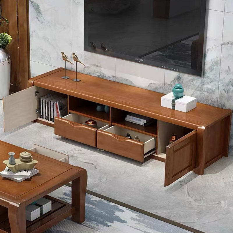 Rubber Wood TV Stand Contemporary TV Cabinet with Doors and Drawers