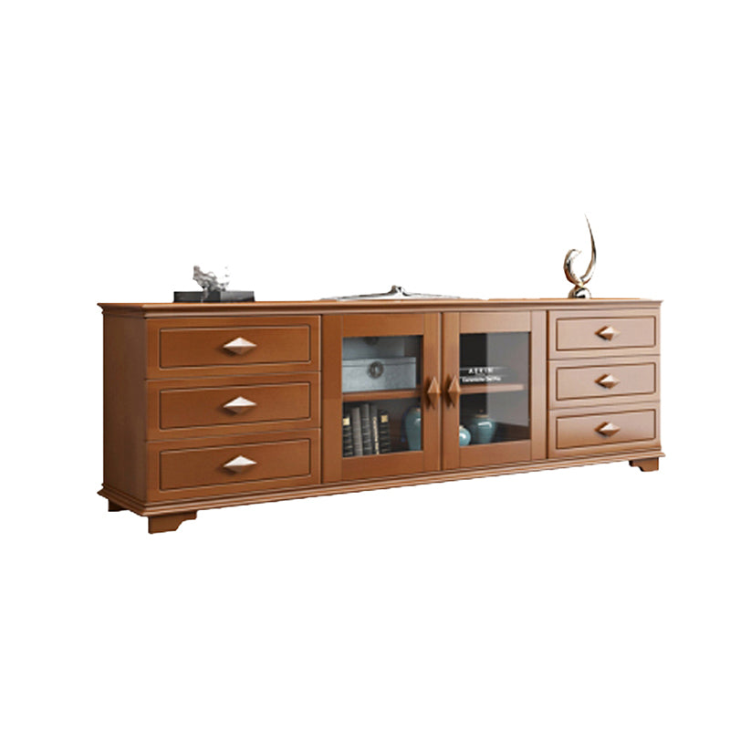 Rubber Wood TV Stand Contemporary TV Cabinet with Doors and Drawers