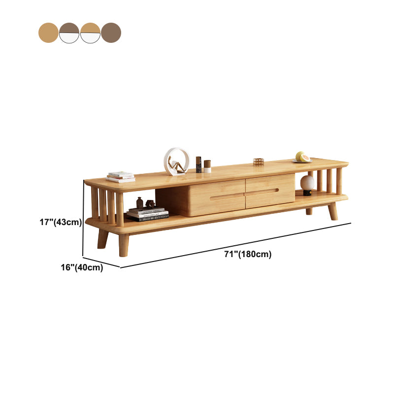 Contemporary Solid Wood TV Console 2-open Shelf TV Stand with Drawers