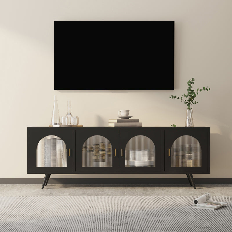 Metal Enclosed Storage TV Stand Industrial Home TV Cabinet with Glass Doors