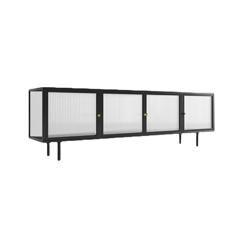 Metal Enclosed Storage TV Stand Industrial Home TV Cabinet with Glass Doors