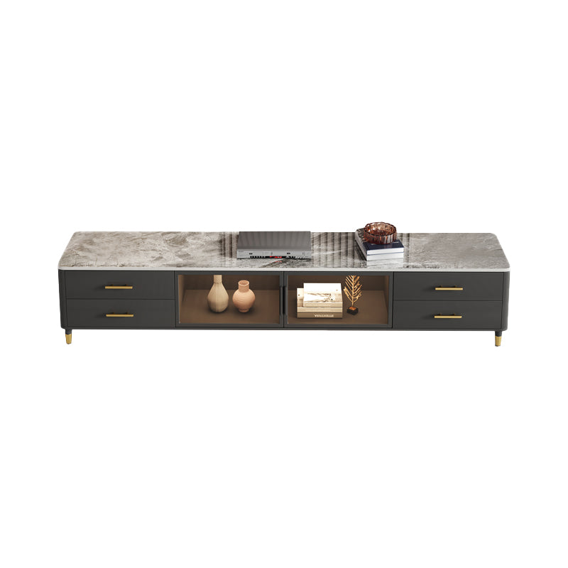 Stone Top Media Console Contemporary TV Media Stand with Metal Legs