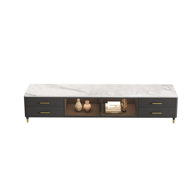 Stone Top Media Console Contemporary TV Media Stand with Metal Legs