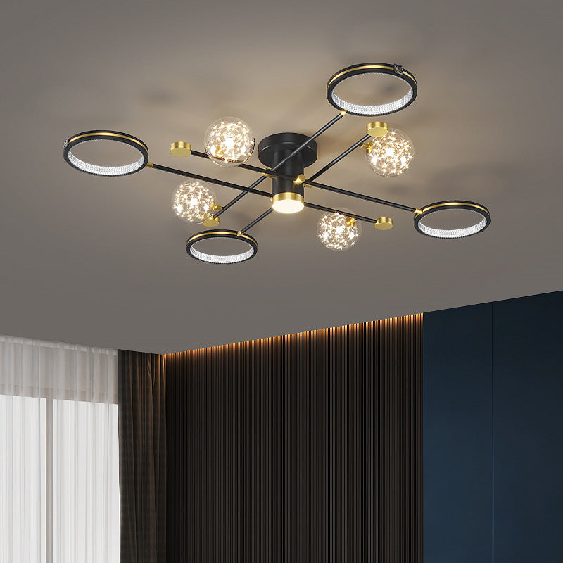 Modern Ceiling Mount Light Fixture 8 Lights Ceiling Mounted Light in Black for Dining Room