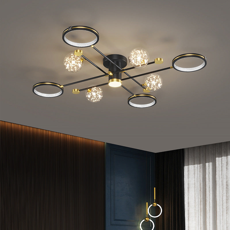 Modern Ceiling Mount Light Fixture 8 Lights Ceiling Mounted Light in Black for Dining Room