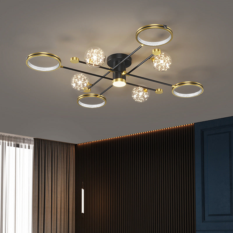 Modern Ceiling Mount Light Fixture 8 Lights Ceiling Mounted Light in Black for Dining Room