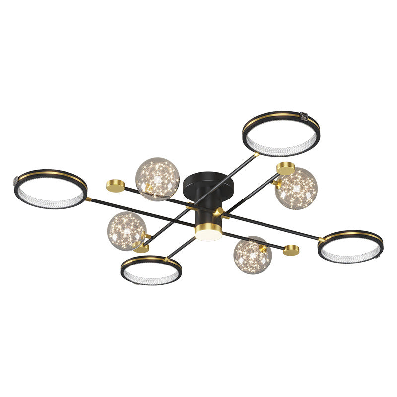 Modern Ceiling Mount Light Fixture 8 Lights Ceiling Mounted Light in Black for Dining Room