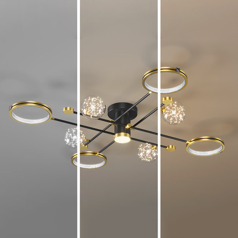 Modern Ceiling Mount Light Fixture 8 Lights Ceiling Mounted Light in Black for Dining Room