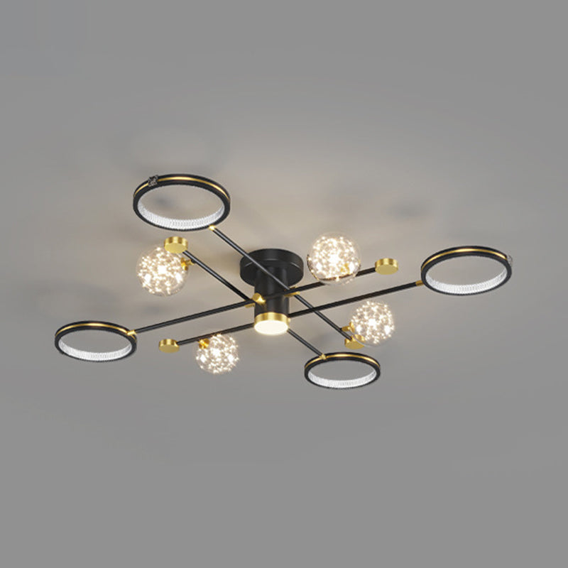 Modern Ceiling Mount Light Fixture 8 Lights Ceiling Mounted Light in Black for Dining Room