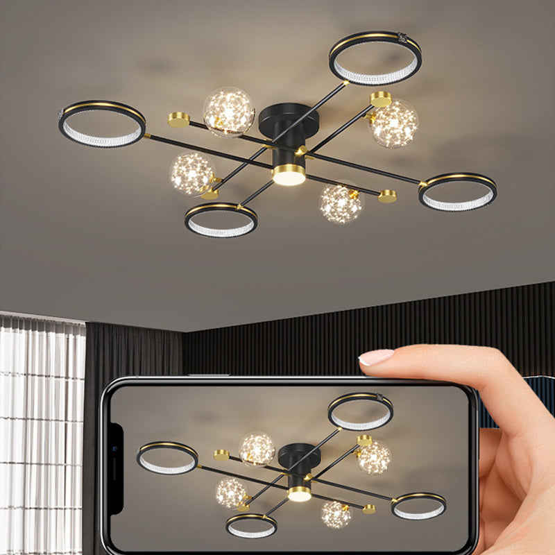 Modern Ceiling Mount Light Fixture 8 Lights Ceiling Mounted Light in Black for Dining Room