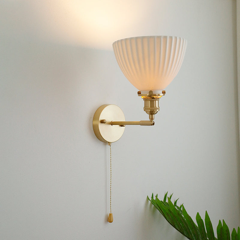 1 -Light Industrial Wall Armed Fixture Brass and Cone Shade Wall Light in Gold