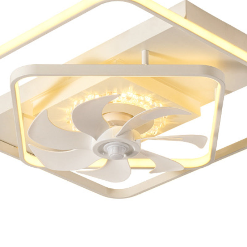 Square Minimalist Ceiling Fan in White Finish LED Fan Fixture