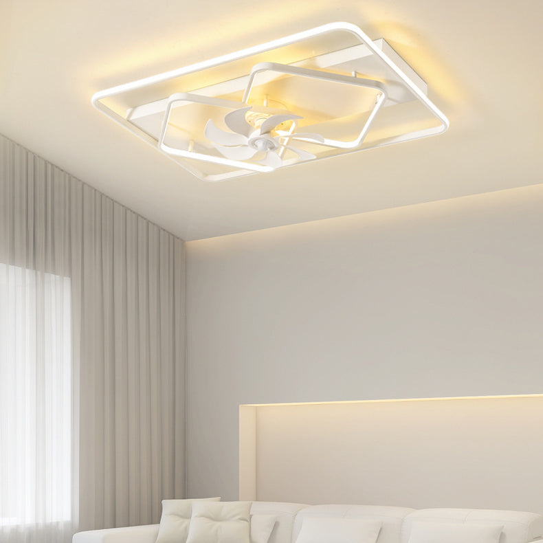 Square Minimalist Ceiling Fan in White Finish LED Fan Fixture