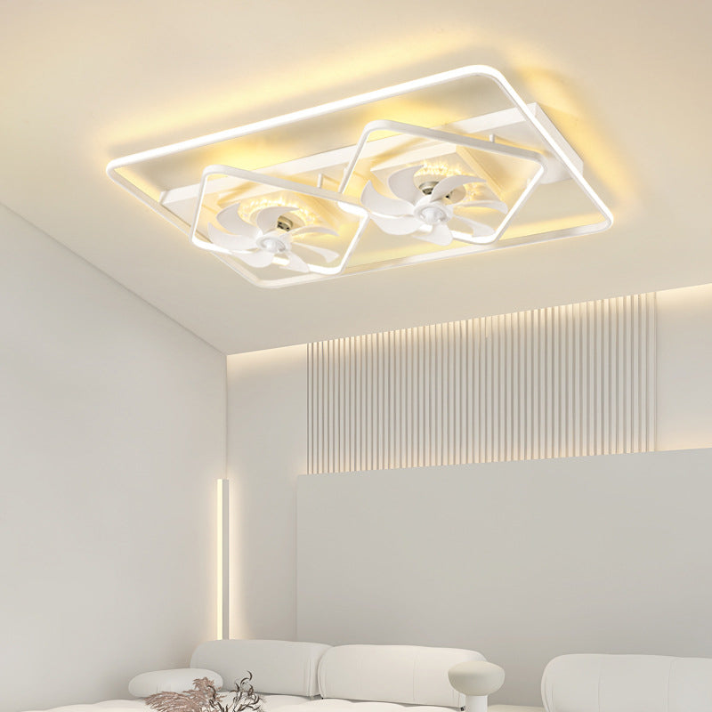 Square Minimalist Ceiling Fan in White Finish LED Fan Fixture