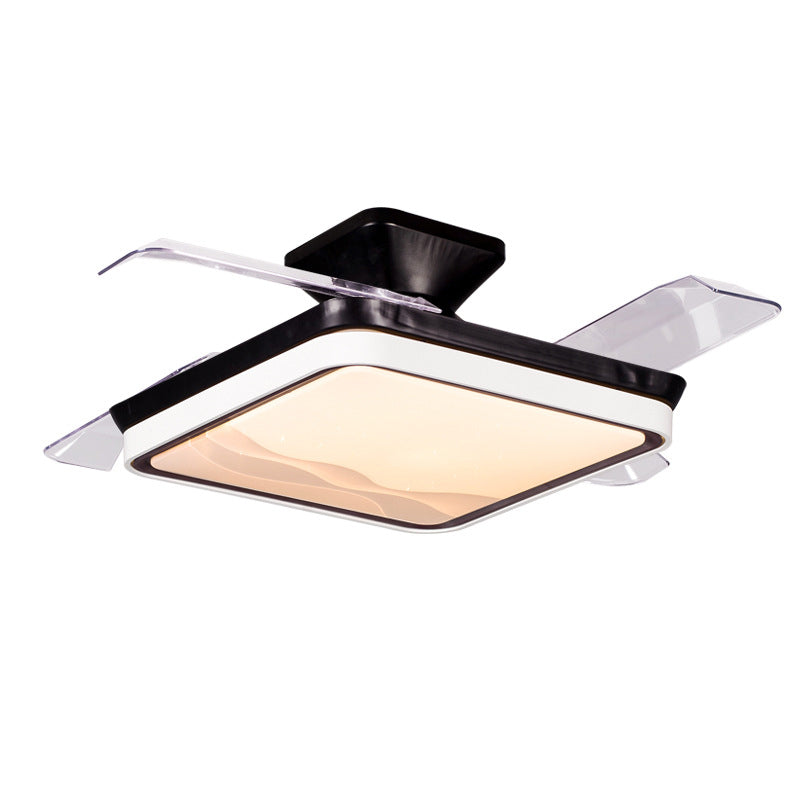 Square Interior LED Fan Fixture Contemporary Simple Acrylic Ceiling Fan in White / Black