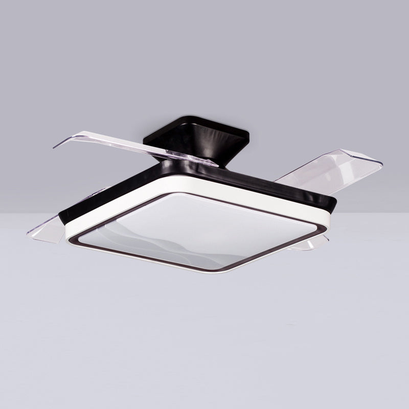 Square Interior LED Fan Fixture Contemporary Simple Acrylic Ceiling Fan in White / Black