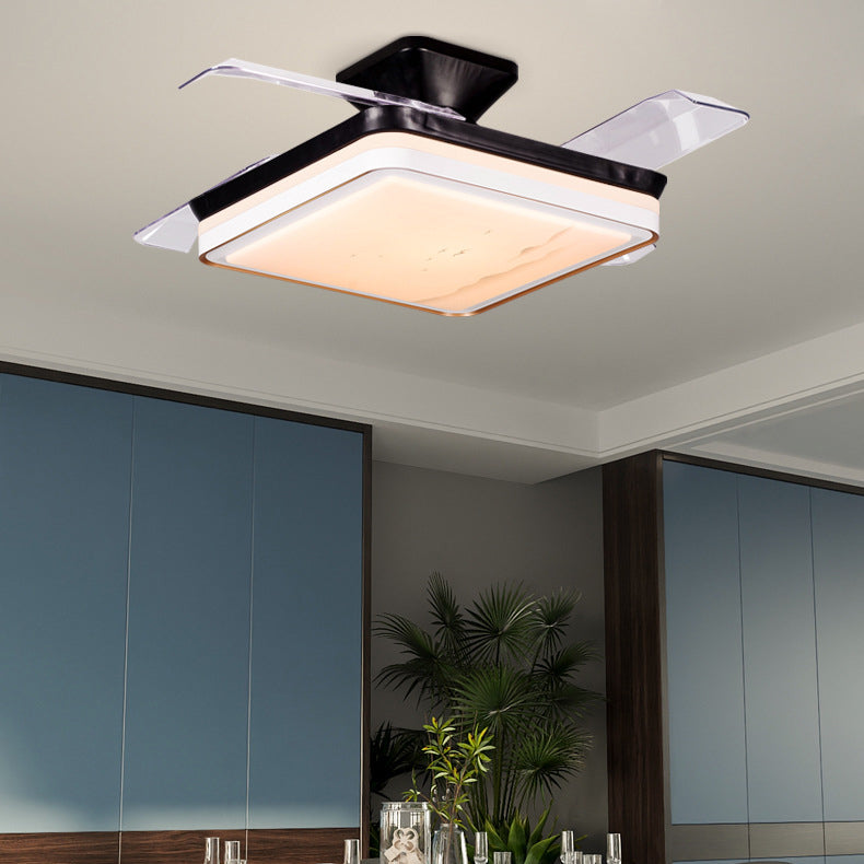 Square Interior LED Fan Fixture Contemporary Simple Acrylic Ceiling Fan in White / Black