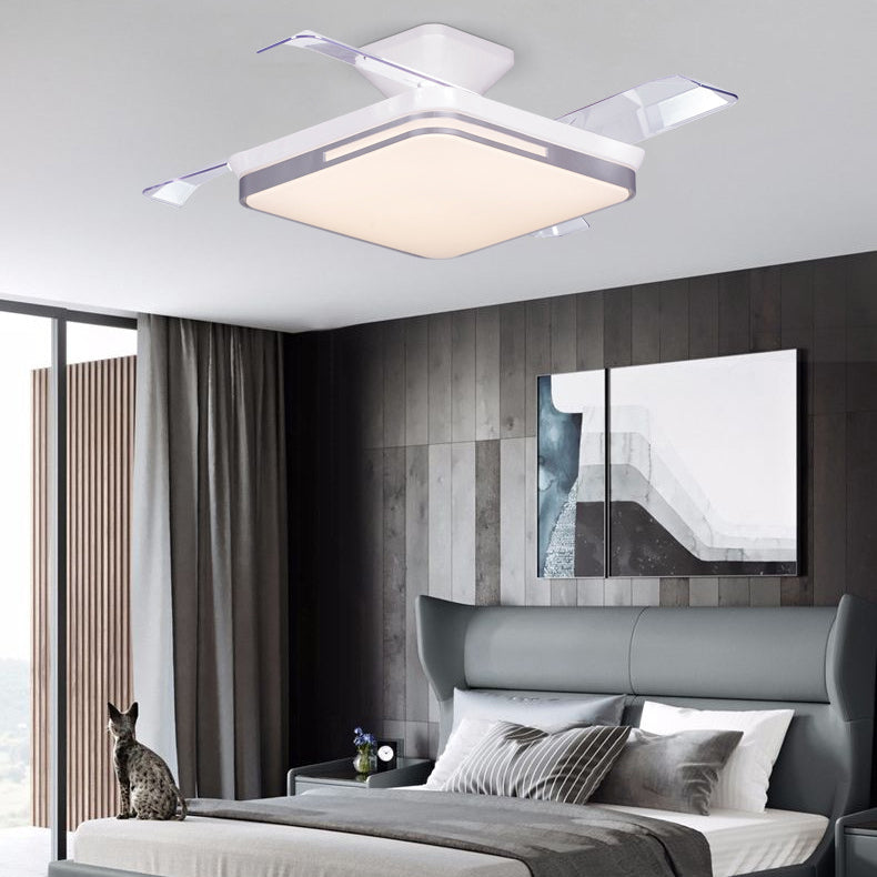 Square Interior LED Fan Fixture Contemporary Simple Acrylic Ceiling Fan in White / Black