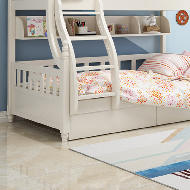 Contemporary White Standard Bunk with Book Shelf and Guardrails