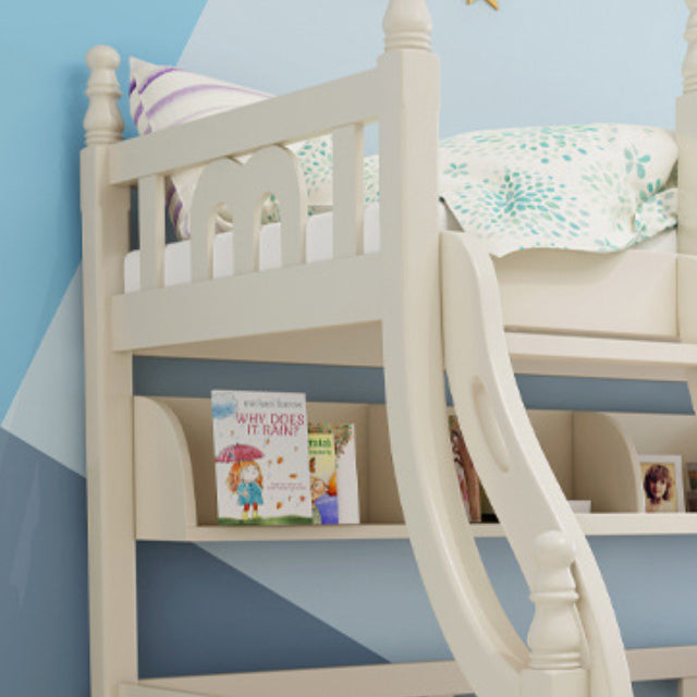 Contemporary White Standard Bunk with Book Shelf and Guardrails