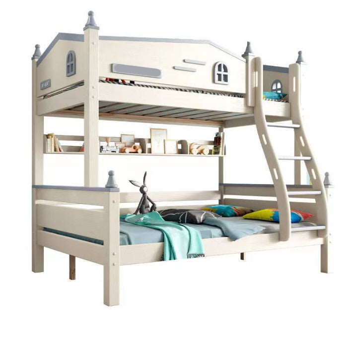 Contemporary White Standard Bunk with Guardrails in Pine Wood