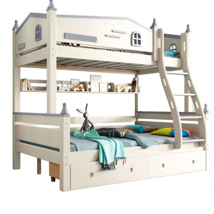 Contemporary White Standard Bunk with Guardrails in Pine Wood