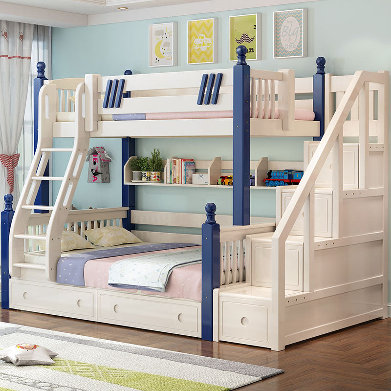 Scandinavian Standard Bunk in Rubberwood with 6 Drawers and Guardrails