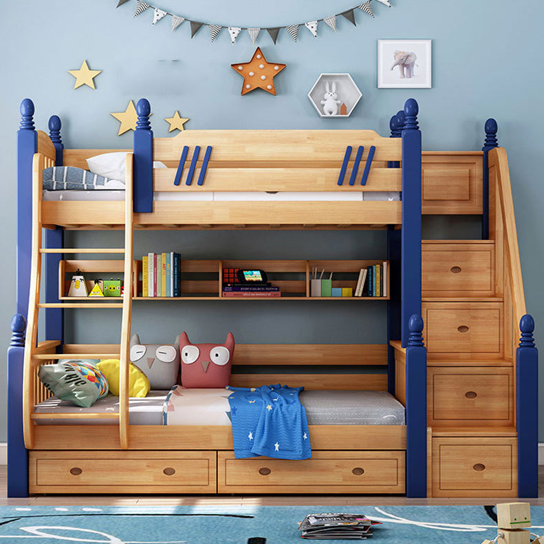 Scandinavian Standard Bunk in Rubberwood with 6 Drawers and Guardrails