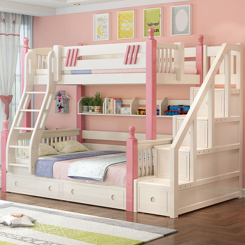 Scandinavian Standard Bunk in Rubberwood with 6 Drawers and Guardrails