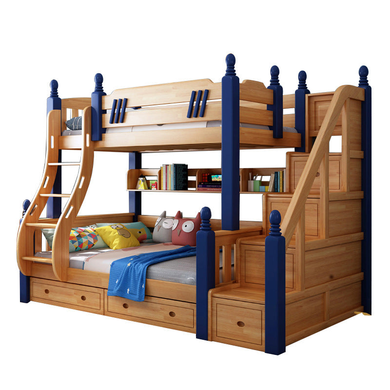 Scandinavian Standard Bunk in Rubberwood with 6 Drawers and Guardrails