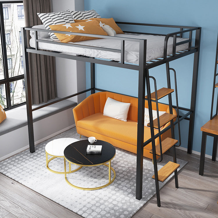 Scandinavian Headboard Loft Bed Metal High Loft with Guardrail