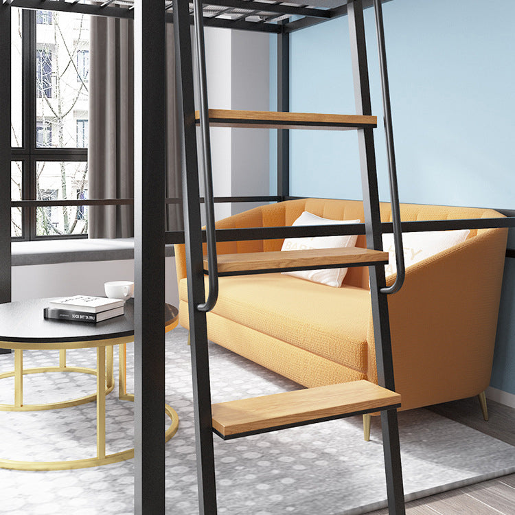 Scandinavian Headboard Loft Bed Metal High Loft with Guardrail