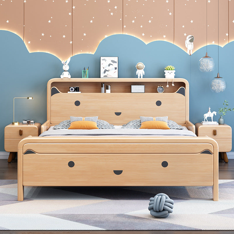 Kid Room Panel Headboard Bed with Guardrail (Bedside Table Not Included)