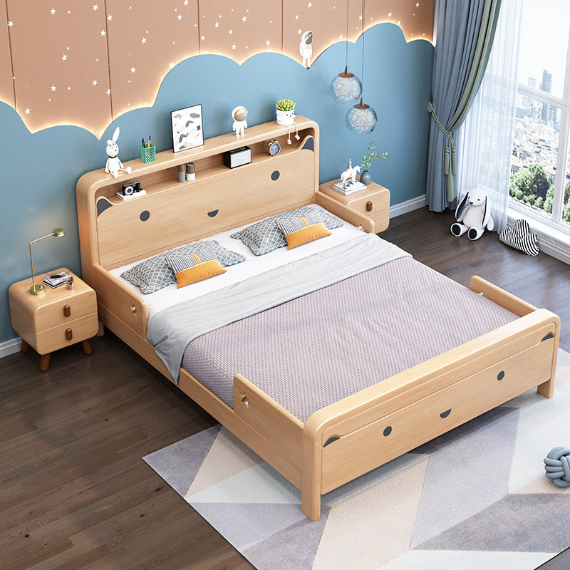 Kid Room Panel Headboard Bed with Guardrail (Bedside Table Not Included)