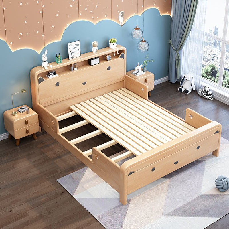 Kid Room Panel Headboard Bed with Guardrail (Bedside Table Not Included)