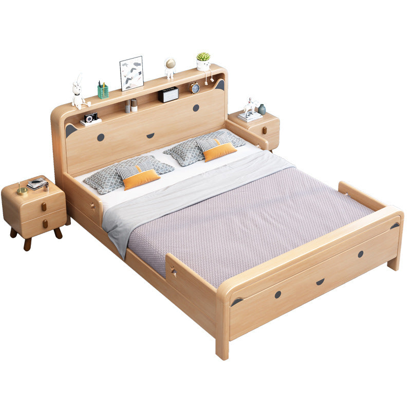 Kid Room Panel Headboard Bed with Guardrail (Bedside Table Not Included)