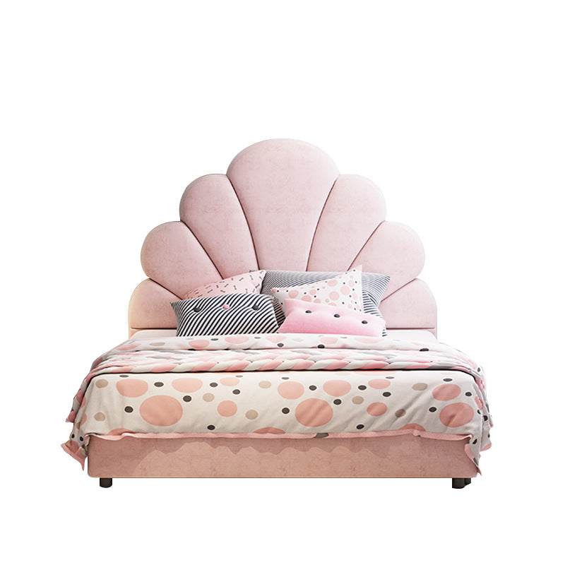 Contemporary Pink Bed with Upholstered and Panel Headboard in Pine Wood