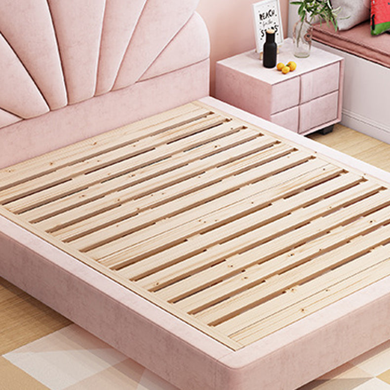 Contemporary Pink Bed with Upholstered and Panel Headboard in Pine Wood