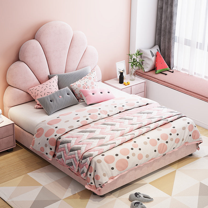 Contemporary Pink Bed with Upholstered and Panel Headboard in Pine Wood