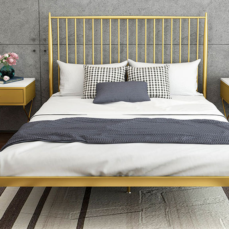 Contemporary Open Frame Bed Metal Standard Bed with Spindle Headboard Bed