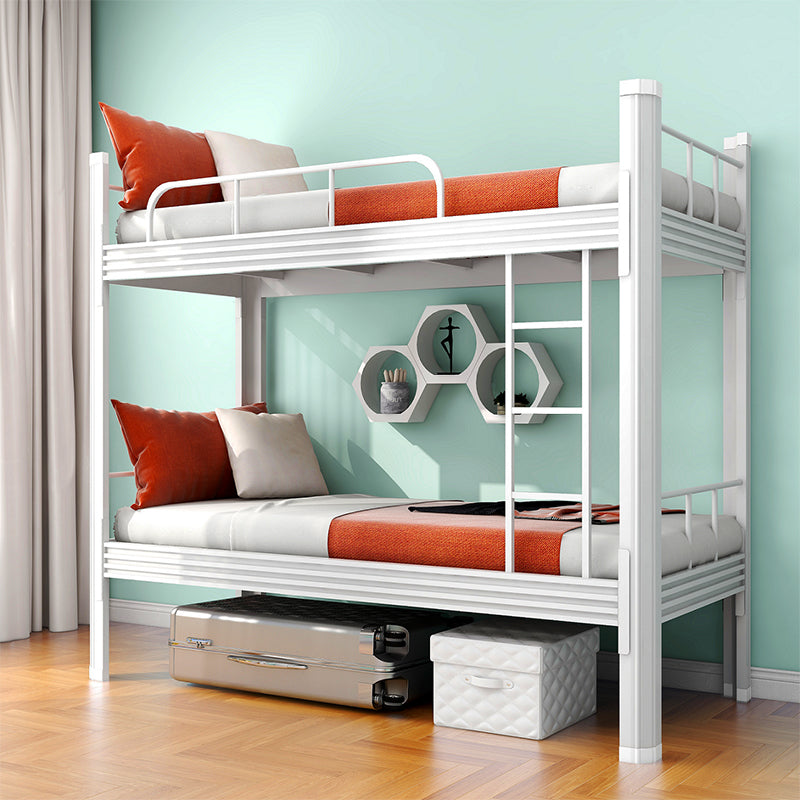 Metal Headboard Built-In Ladder Bunk Bed Footboard Bed with Guardrail