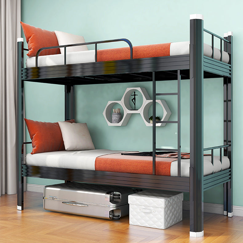 Metal Headboard Built-In Ladder Bunk Bed Footboard Bed with Guardrail