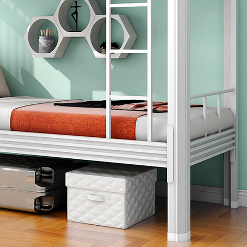 Metal Headboard Built-In Ladder Bunk Bed Footboard Bed with Guardrail