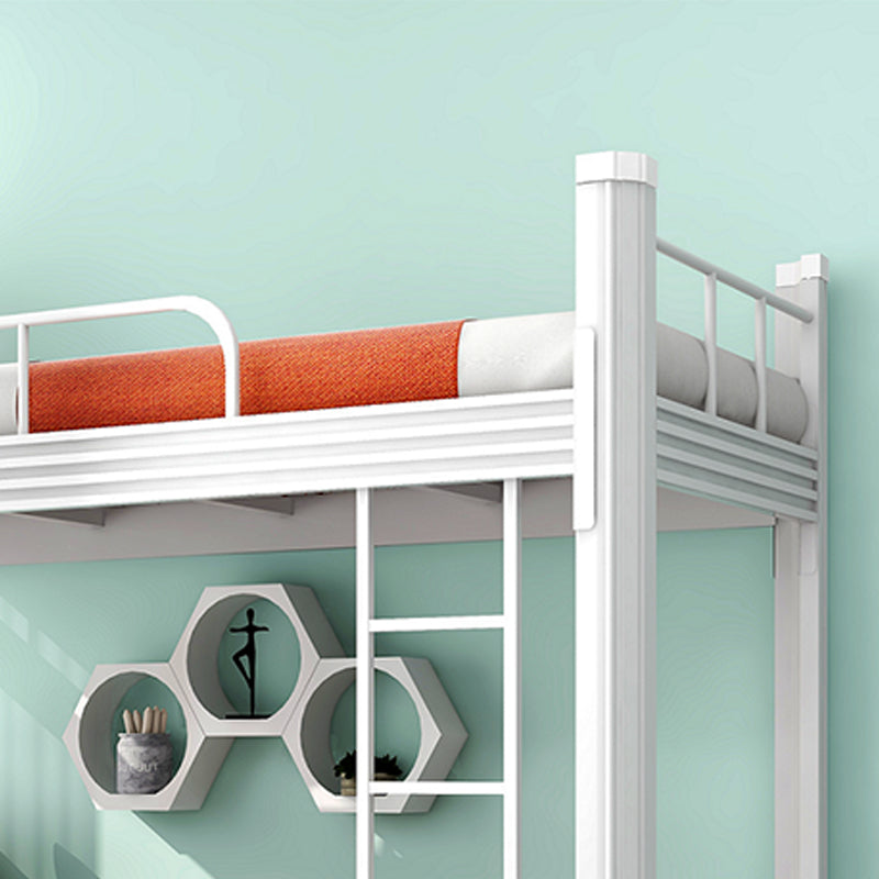 Metal Headboard Built-In Ladder Bunk Bed Footboard Bed with Guardrail