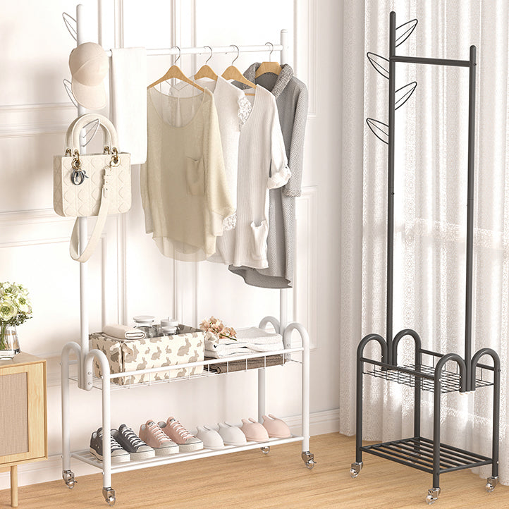 Modern Hall Tree Free Standing Coat Hooks Storage Metal Coat Rack with Castors